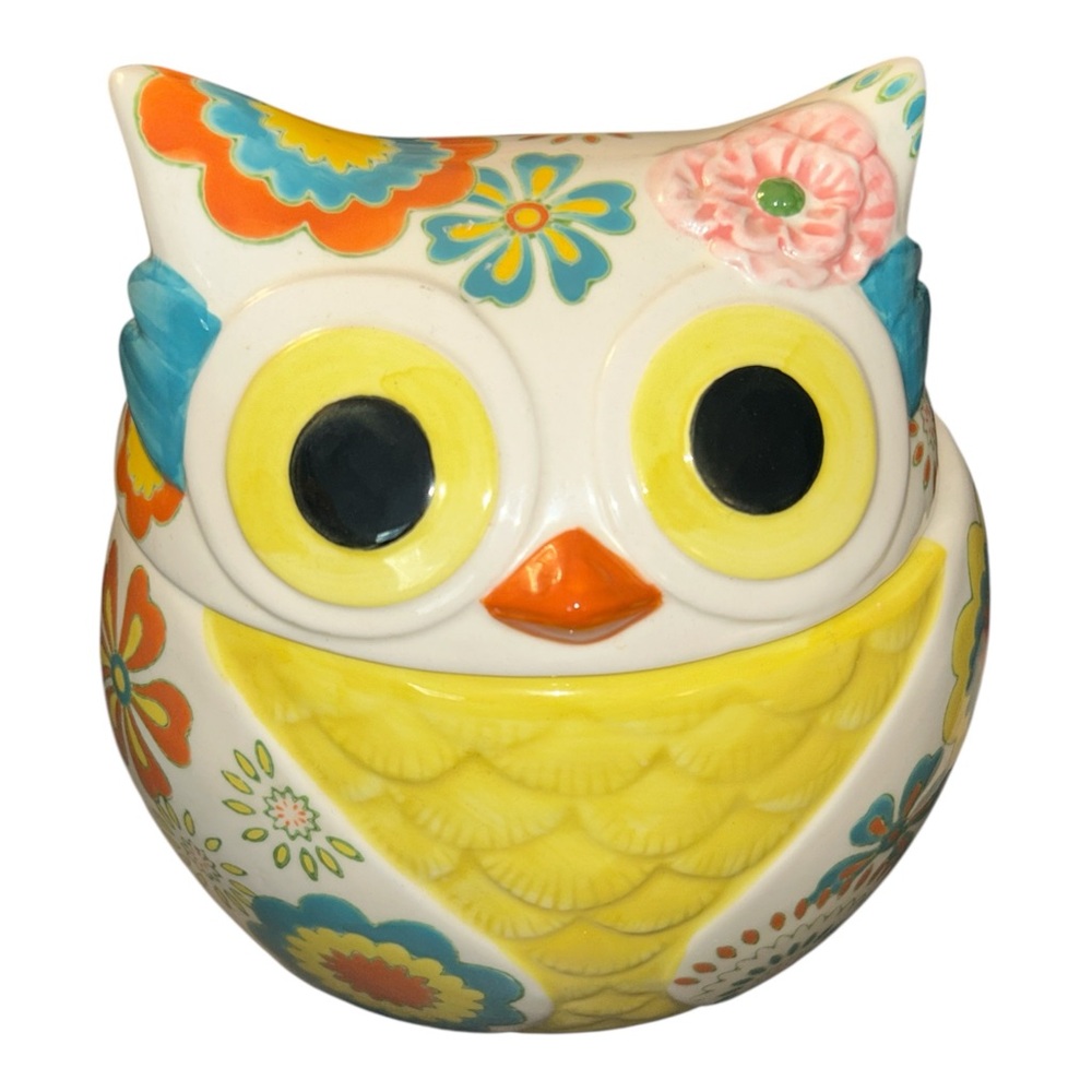 Pier 1 Imports Hand Painted Owl Cookie Jar 9.5” Stoneware Retired